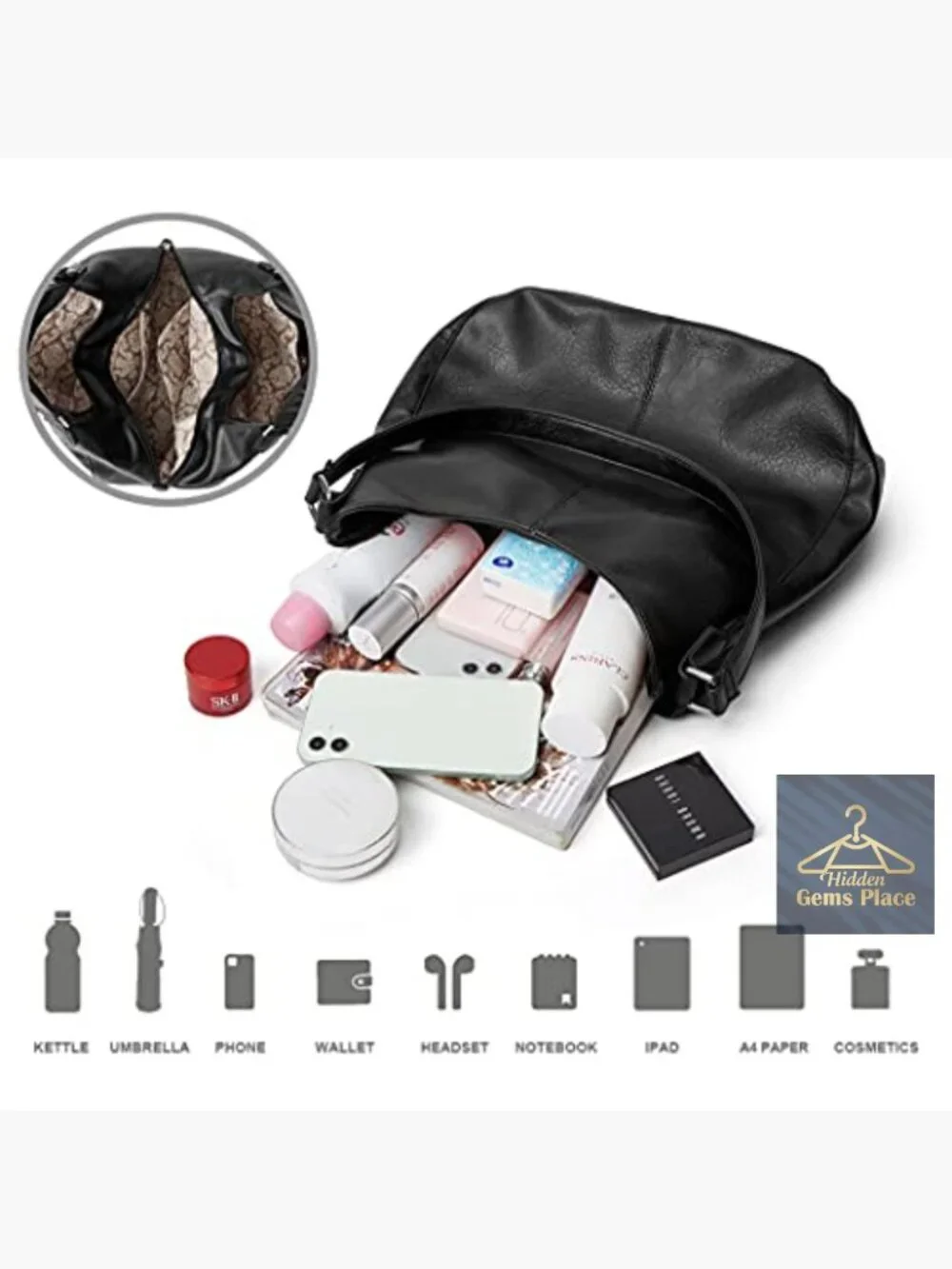 Large Capacity Hobo Bag with 3 Compartments